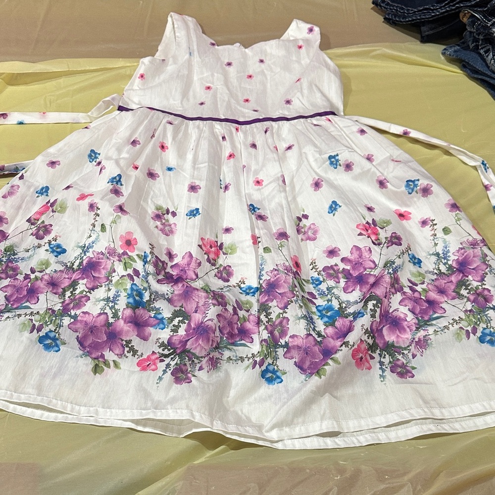 Floral Kids Dress in White and Purple size 12